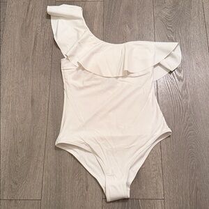 New H&M one shoulder ruffled white padded one piece swimsuit